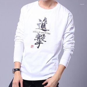 Мужские футболки T-мода с модой плюс размер L-4XL Мужская рубашка повседневная китайская стиль эластичный мягкий хлопок с длинным рукавом