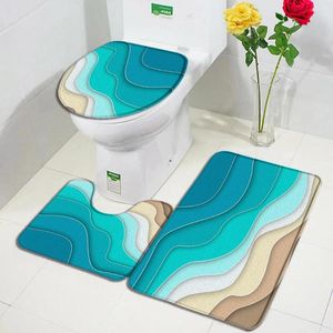 Коврики для ванны абстрактный геометрический набор ковриков синий зеленый коричневый творческий узор с шаблоном волны мрамор коврик для ванной комнаты. Ковер без скольжения крышка туалета