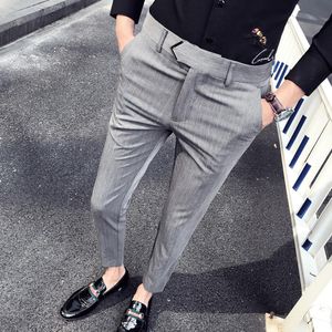 Ternos masculinos Blazers British Style Suit Pants Men Dress Social Slim Fit Office Troushers Grey 2023 Spring Striped Belt Homens Menmen's