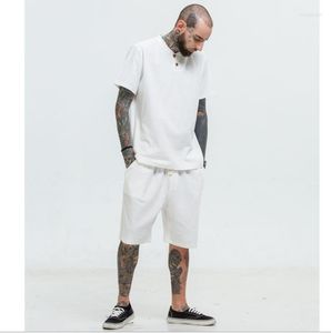 Erkek Tişörtleri Üst büyük boy yaz keten kısa kollu gömlek setleri sıradan v yaka gevşek iki parçalı takım elbise seti 8xl 9xl hip hop