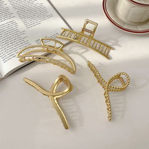 Women Elegant Gold Hollow Geometric Ribbon Metal Hair Claw Vintage Hair Clips Headband Solid Hairpin Fashion Hairs Accessories 1485