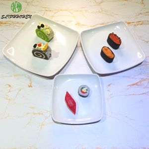 Placas de jantar quadradas brancas A5 Melamine Canteen Dinnerware Restaurant Legumes em conserva imitação de porcelana de imitação de porcelana