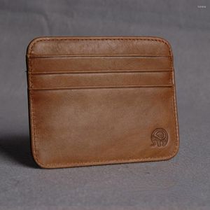 Kart tutucular retro ilk katman inek derisi deri çanta 7 yuvalı süper ince gerçek banka tutucu para çantası sıralama cüzdanı