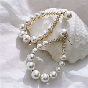 Brincos de argola de moda feminino gotículas de água branca pérola coreana cor de ouro grande círculo jóias de temperamento