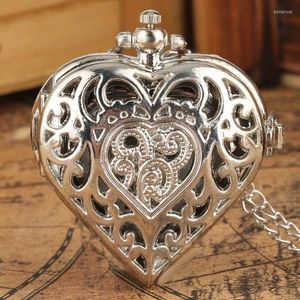 Pocket Watches LOVE Heart Shape Quartz Watch Bronze/Silver/Black Unique Necklace Pendant Chain Lady Souvenir Gifts For Girls Women