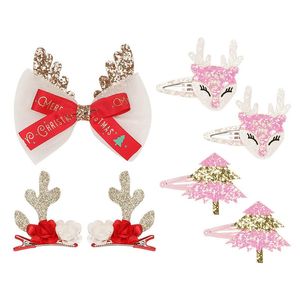 Saç Aksesuarları Oaoleer 1/2 PCS Glitter Bebek Klipler Barrettes Noel Geyik Karikatür Saçkoplar Kızlar İçin Bows Çocuklar Mini