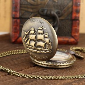 Карманные часы бронзовые парусные холст лодочный корабль Quartz Watch Fob Свитер -сети ожерелья часы подвесной винтажные подарки для женщин мужчины