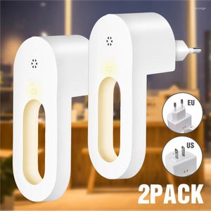 Gece Işıkları 2pcs Plug-In Light Eu/Us Fiş Sıcak Beyaz Led Geride Karşılıklı Time Banyo Banyo Mutfak Koridoru Merdivenleri Uyku Çalışması