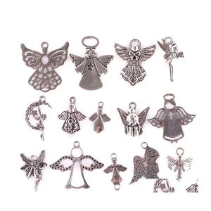 Charms 14pcs karışık tibet sier kaplama kız melek peri cupid kolye takı yapmak bilezik aksesuarları diy el sanatları el yapımı damla dhlsy