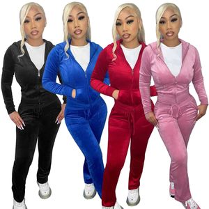 Designer Velvet Tracksuits Frauen Herbst Winter Schweißgerüche Langarm -Kapuzenjacke und Hosen zwei 2 -teilige Sets Velours Outfits Casual Jogging Suits Sporswear 8284