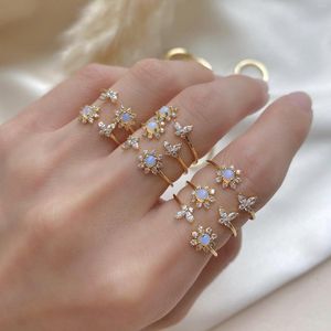 Küme halkaları ins erik çiçeği kelebek yüzüğü gerçek altın kaplama bakır enfes çiçek kadınlar için kızlar moda mücevher hediyeleri