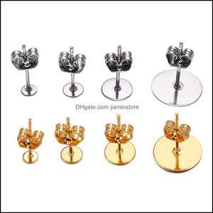 Other 6Mm Jewelry Components Gold Sier Blank Post Earring Studs Base Pins With Plug Ear Back Drop Delivery Findings Oteu1