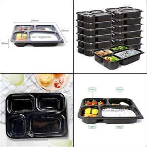 Dininarware descartável New400PCS/LOTE Prep recipientes 4 Compartimento Caixa de armazenamento de alimentos Microondas Safe Lanches Lunches Wholesale RRD1248 OTZO1