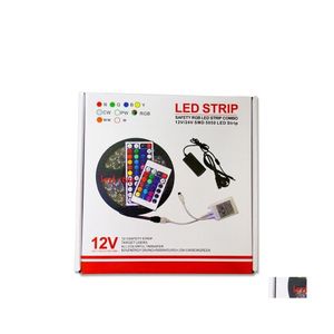 LED Şeritler RGB Işık Kiti 5m 300LES SMD 5050 12V su geçirmez 44Keys Denetleyici Güç Sürücüleri Exquisit Ambalaj Kutusu Damlası OTAJD