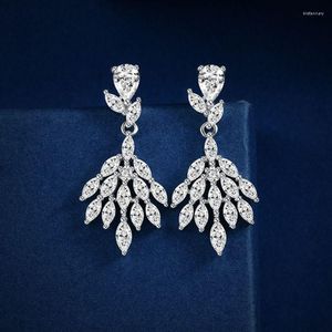 Dangle Küpe 925 STERLING Gümüş Zarif Düğün Küpe Markiz 5A Kübik Zirkonya Rhinestone Kümesi Kadınlar için