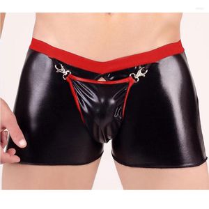 Underpants Men Plus Size U Выпуклый мешочек Boxer PVC Shiny Open Fauxe Leather Boxers Boxers Шорты мужской эротический нижний белье геев F18