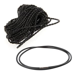 Zincirler Siyah örgülü deri kolye kablosu ipi DIY 3mm kauçuk - 24 inç