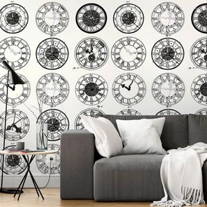 Wallpapers Modern Black White Clock Pattern Wallpaper Home Decor Roll For Living Room Bedroom Walls Watch Shop Contact Paper