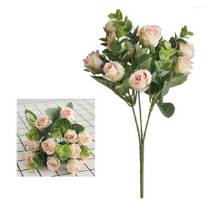 Flores decorativas 5 garfos 11 cabeças rosa rosa buquê de seda falsa decoração de casamento de casas de casamento acessórios de grama faux outono