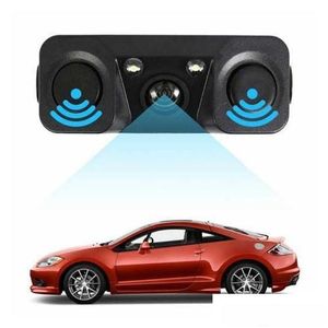 Telecamere per la retromarcia dell'auto Sensori di parcheggio Telecamera HD 3 in 1 Sensore rilevatore radar Visione notturna a LED Impermeabile Consegna a goccia inversa Mobi Dh7Bg