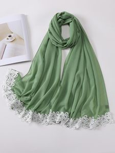 Шарфы простой шифон с кружевными хиджабами Женские модные шарф шарф Ислам Одежда
