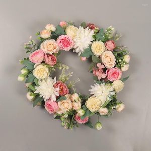 Dekoratif çiçekler yapay şakayık çiçek çelenk 40cm ipek ile yeşil yapraklar ön kapı düğün duvar ev dekor için çiçek açar