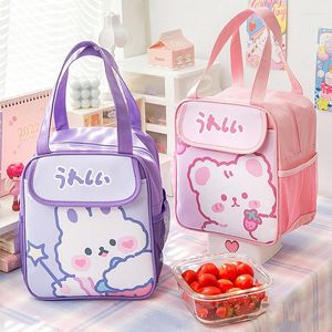 Bolsas de almacenamiento Kawaii Lunch Bag Cute Bear Picnic Travel Breakfast Box Girl Impermeable 4 colores