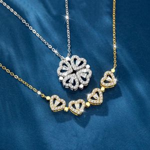 Kolye Kolye Kristal Aşk Kalp Dört yapraklı Yonca Manyetik Kolye Titanyum Çelik Zirkon Gül Altın Shamrock Kadınlar İçin Şanslı