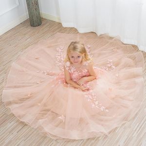 Kız Elbiseler Gerçek Po Tül Prenses Çiçek Elbise Kelebek Çiçek Aplikler Kolsuz Parti Balo Kıyısı Çocuklar Kız Pagent