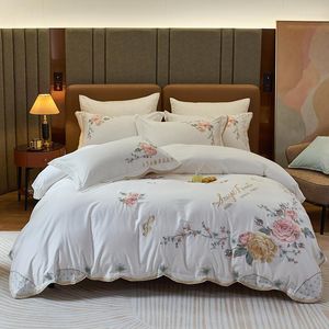 Conjuntos de roupas de cama Conjunto de bordados de flores peony 100s Lengar de cama de edredão de algodão egípcio ou com travesseiros de borracha ajustados