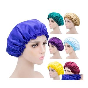 Аксессуары для волос твердый цвет шелк Satin Night Hat Care Women Head Er Sleep Caps Bonnet 10pcs Drop Products Dhhav