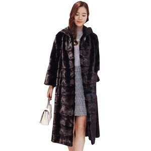 Kadınlar kürk sahte s-6xl moda taklit vizon ceket uzun diz boyu kadın giyim kış kadın palto