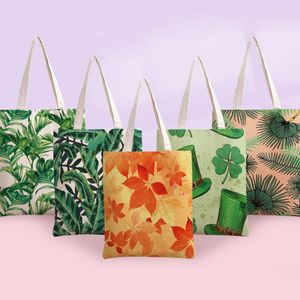 Depolama çantaları moda yeniden kullanılabilir alışveriş çantası kadınlar kumaş tote alışveriş omuz çanta yeşil yapraklar seyahat öğretmeni öğrenci kitabı