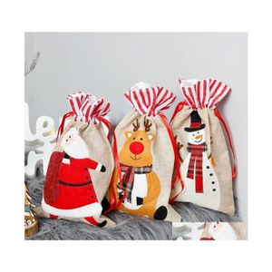 Noel Süslemeleri Hediye Çantaları Noel Baba Çuvalları Dstring Candy Bag Noelthemed Baskılı 18 Tasarım Bk Stokta WY862 DROP TESLİM HOM DHYFH