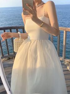Günlük elbiseler beyaz örgü tatlı zarif peri kadınlar için uzun 2023 seksi parti kayış elbise yaz vintage düğün akşam vestidos