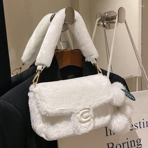 Omuz Çantaları Kabarık Taklit Kürk Tasarımcı Bayanlar Debriyaj Kolu Messenger Çantalar Kadınlar Için Katı Güz Kış Seyahat Çantaları