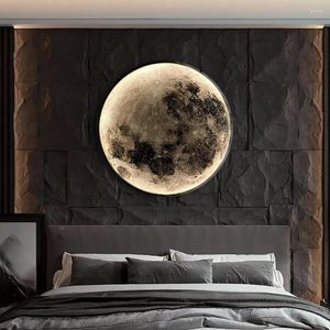 Duvar lambası LED Moon Boyama Lüks Uzaktan Kumanda Fikstür Işıkları Yatak Odası Oturma Odası Odası Arka Plan Işık Dekor
