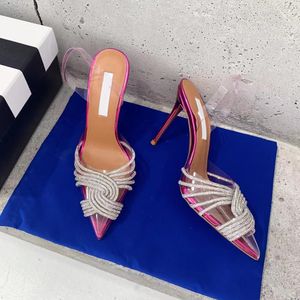 Elbise ayakkabıları aquazzura düğün begum bowknot kelebek pvc pompalar yüksek topuklu elmas parlatıcı sandaletler rhinestone şeffaf kadın kristal ayakkabı% 100 deri taban