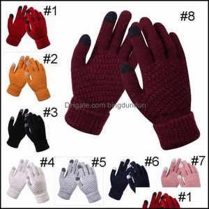 Other Home Textile Women Winter Touch Sn Thicken Warm Solid Color Knitted Gloves Stretch Glove Imitation Wool Fl Finger Outdoor Skii Dhxpa