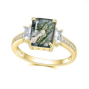 Küme Yüzük Gem'in Balesi Benzersiz 2.38Ct 7x9mm Sekizgen Kesme Moss Agate orada 925 STRING Gümüş Kadınlarda Taş Nişan Yüzüğü