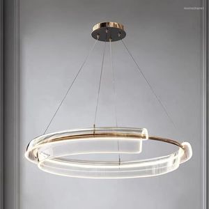 Подвесные лампы 2023 Дизайн светодиодного светодиода роскошная латунь простая кольцо гостиная столовая квартира эль -магазины проект Dimmable люстра