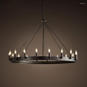 Kolye Lambalar Loft Amerikan Retro Demir Lamba Vintage Endüstriyel E14 LED Droplight Round Cafe Restoran Bar Şövalye Mum Avize