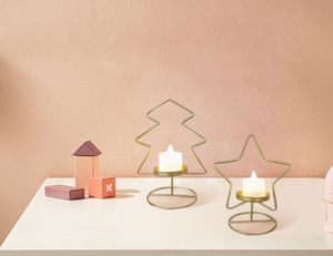 Os mais recentes porta-velas ornamentos de decoração para casa artefato dourado árvore de Natal estrelas arte de ferro castiçal muitos estilos para escolher suporte logotipo personalizado