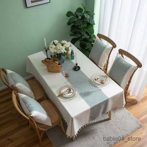 Tabela de algodão de algodão de algodão Toclagem de mesa de mesa retangular tampa de decoração de casa com borla para festa de banquete R230819