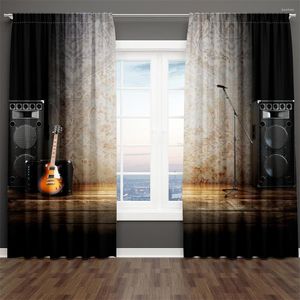 Perde 3D baskı modern enstrüman gitar notları serin çocuk 2 adet oturma odası yatak odası dekor çubuk cep için ince gölgeleme penceresi