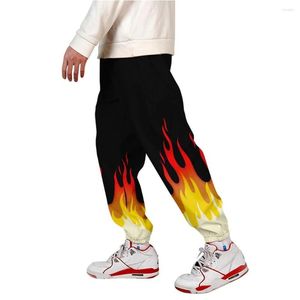 Мужские брюки красные и желтые пламени SweatWant Мужчины женщины Y2K модный хип -хоп танце