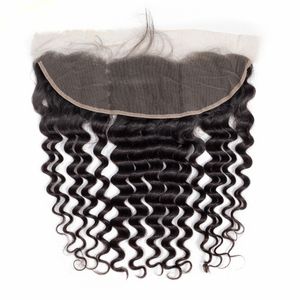 Deep Wave 13X4 Lace Frontal Brazilian Human Hair Peruvian Indian Virgin Hair Closures Free Part Natural Color 10-24inch