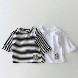 Vest 9297 Korean Ins Baby T Shirt Simple Smiling Face Casual T shirt Autumn Winter Boy s Bottoming 0 3Year Girl s 230731