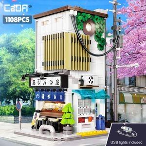 Diecast modelo 1108 Pcs Cada City LED Japanese Steamed Bun House Architecture Building Blocks Friends Shop Figures Bricks Toys for Kids Gifts 230731