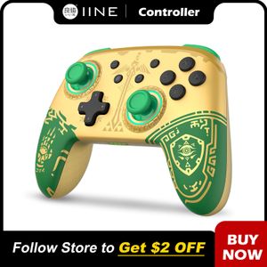 Oyun Denetleyicileri Joysticks Iine Golden Green Kablosuz Uyandırma NFC Denetleyicisi Uyumlu Nintendo Switch OLED 230731